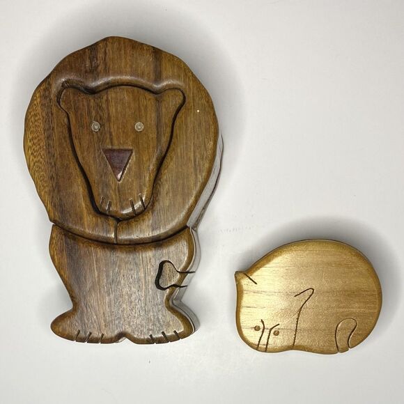Unbranded Other - Wood Puzzle Trinket Lion & Cat Boxes